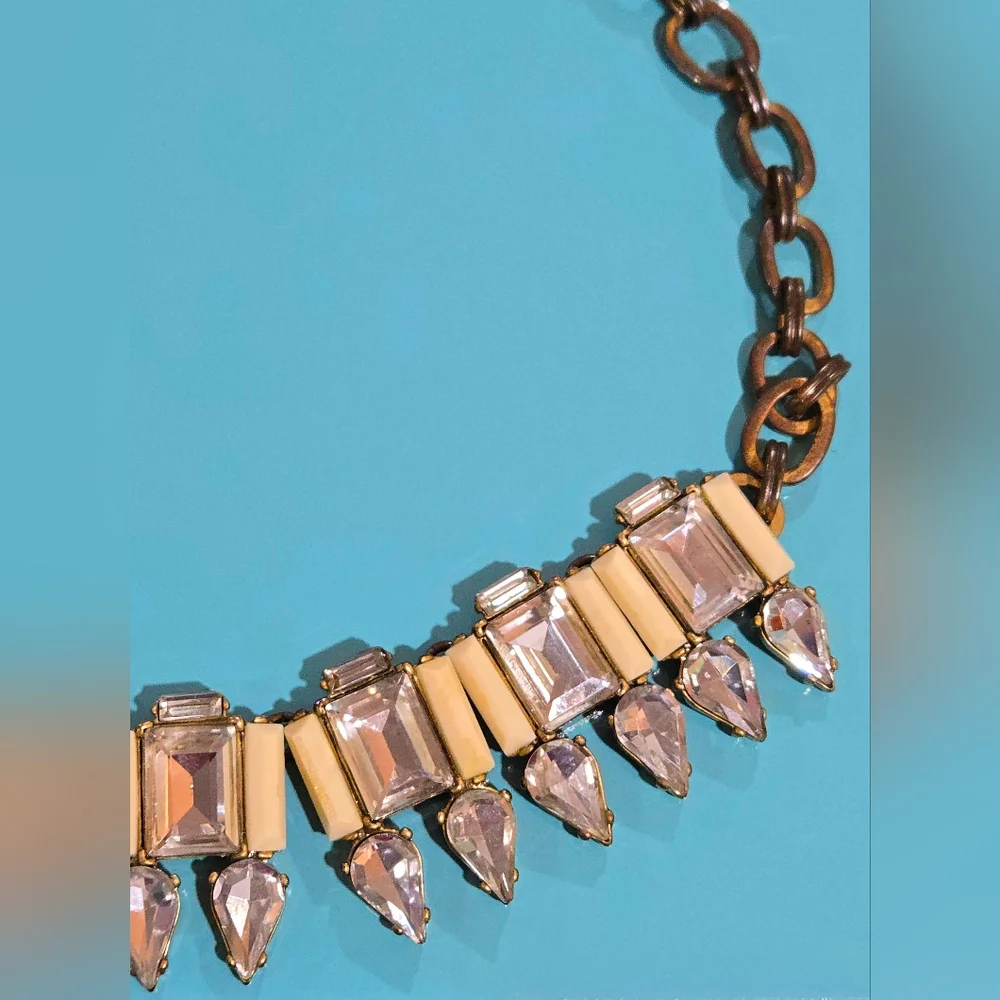 J.Crew Statement Necklace | Art Deco Crystal & Cream‎ Stone Collar